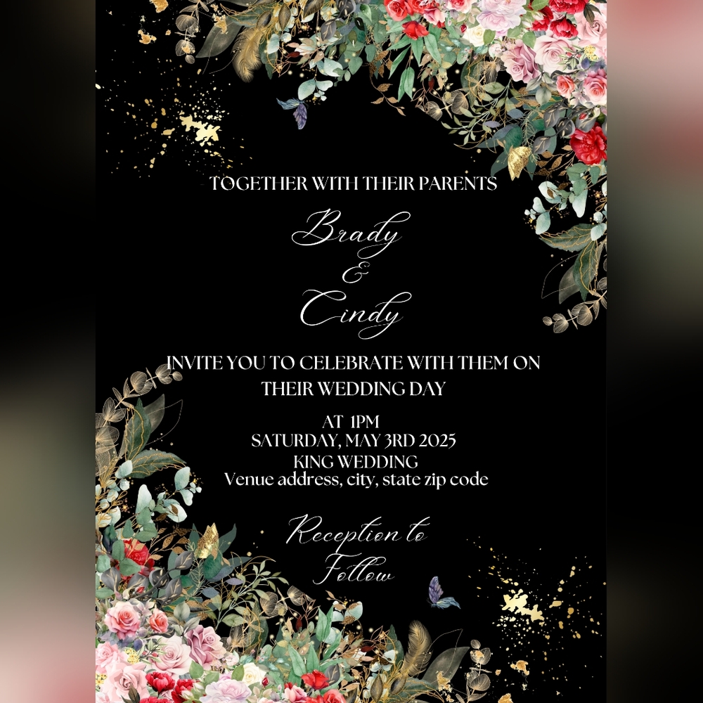 Floral Wedding Invitations with Gold Accents
